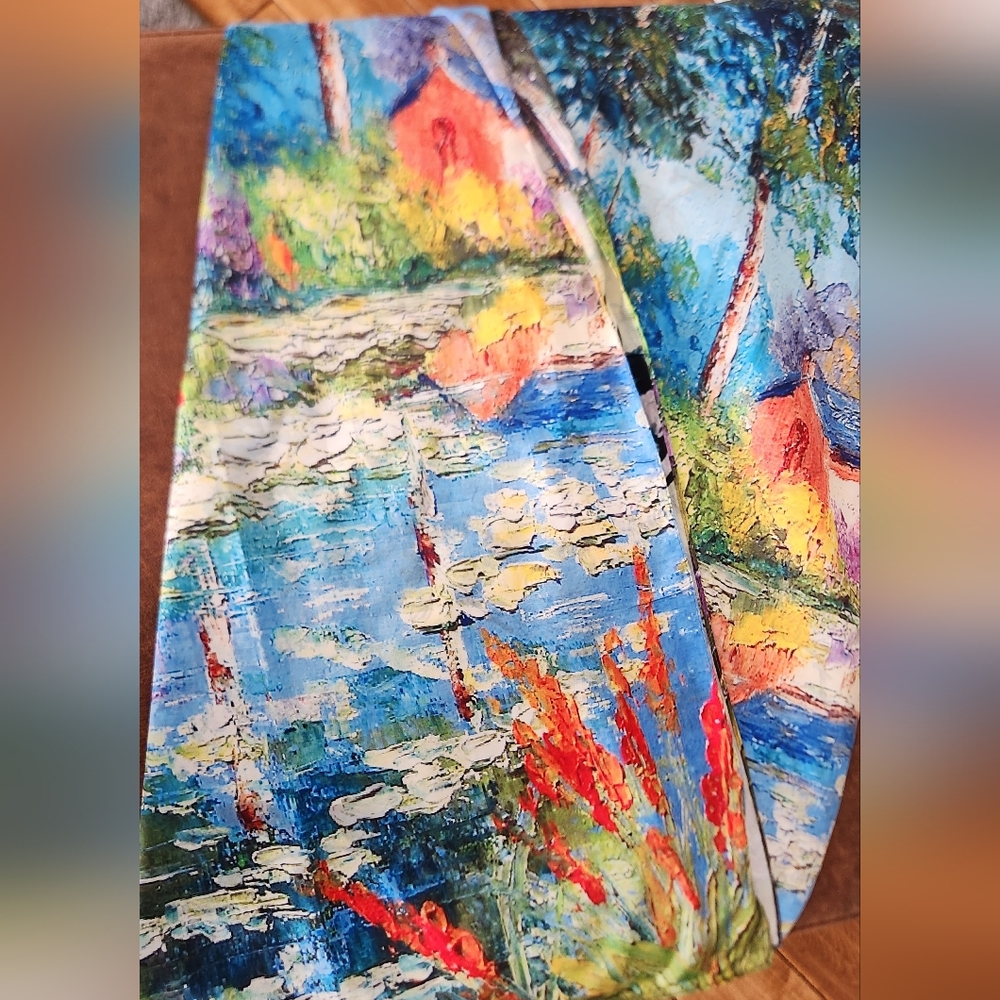 Ruyisa Double Sided Floral And Landscape Impressionist Scarf